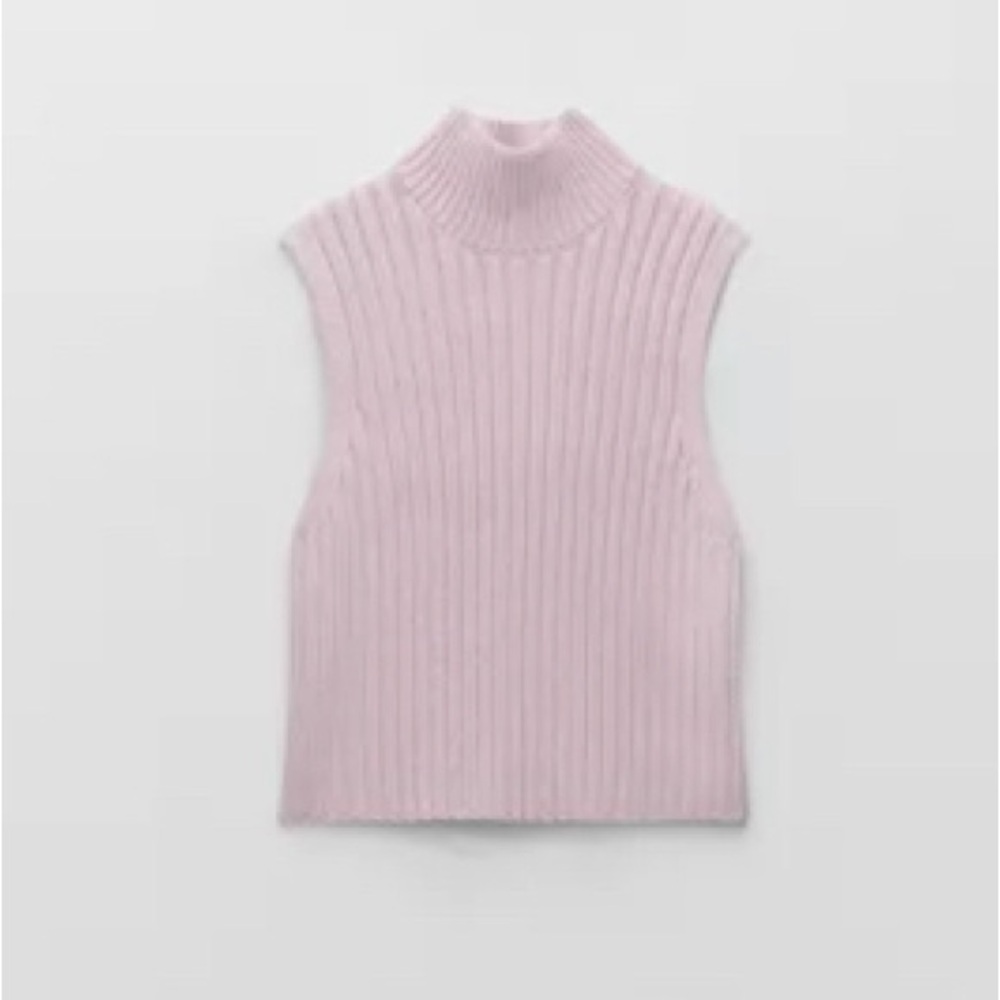 Zara Sleeveless Ribbed Mock Neck Sweater Vest - Light Pink